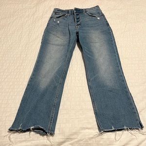 Abercrombie raw hem button fly light wash ankle straight ultra high rise jeans